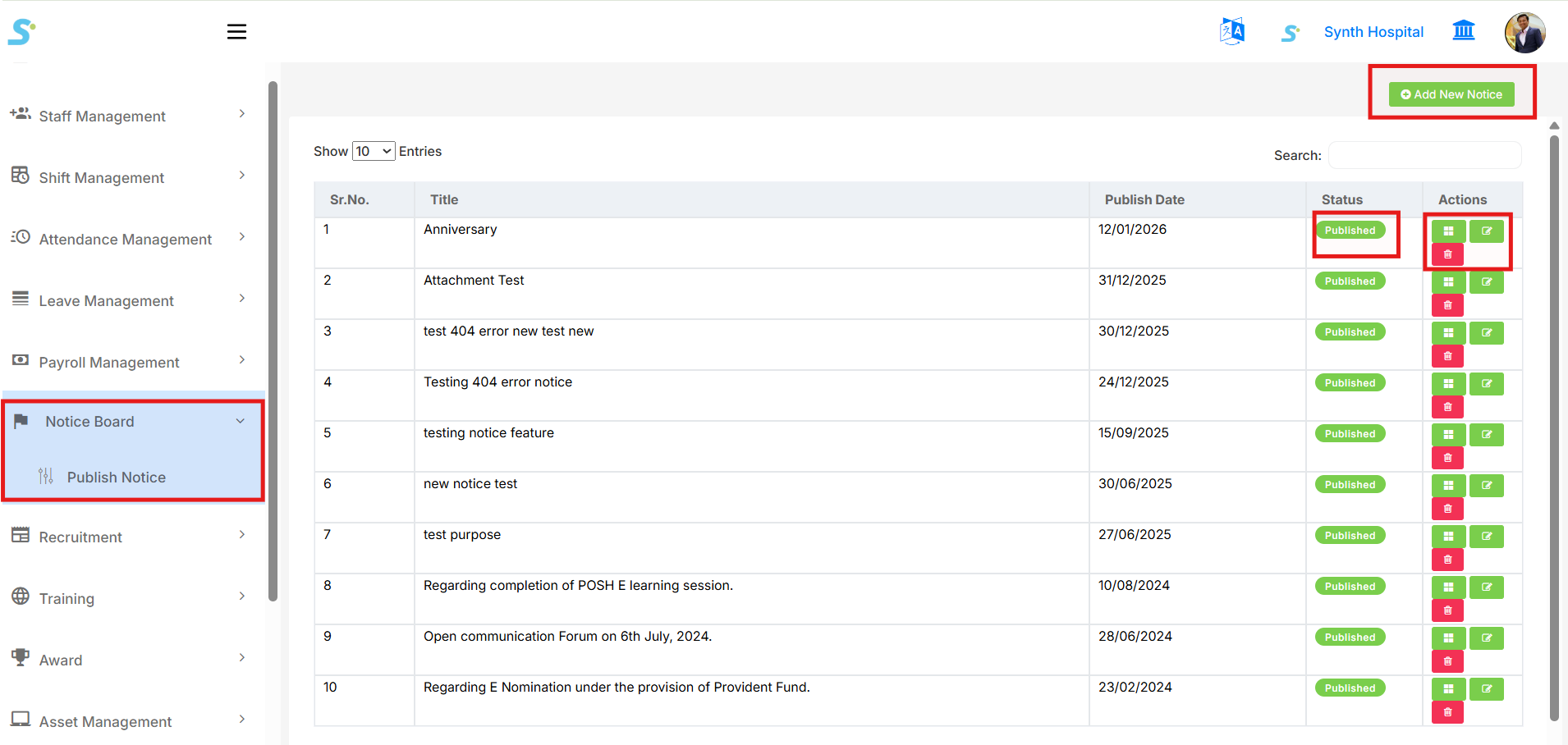 Publish Notice List