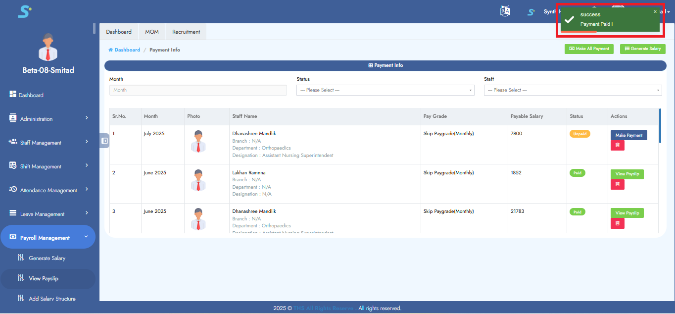 Payslip Generation Progress