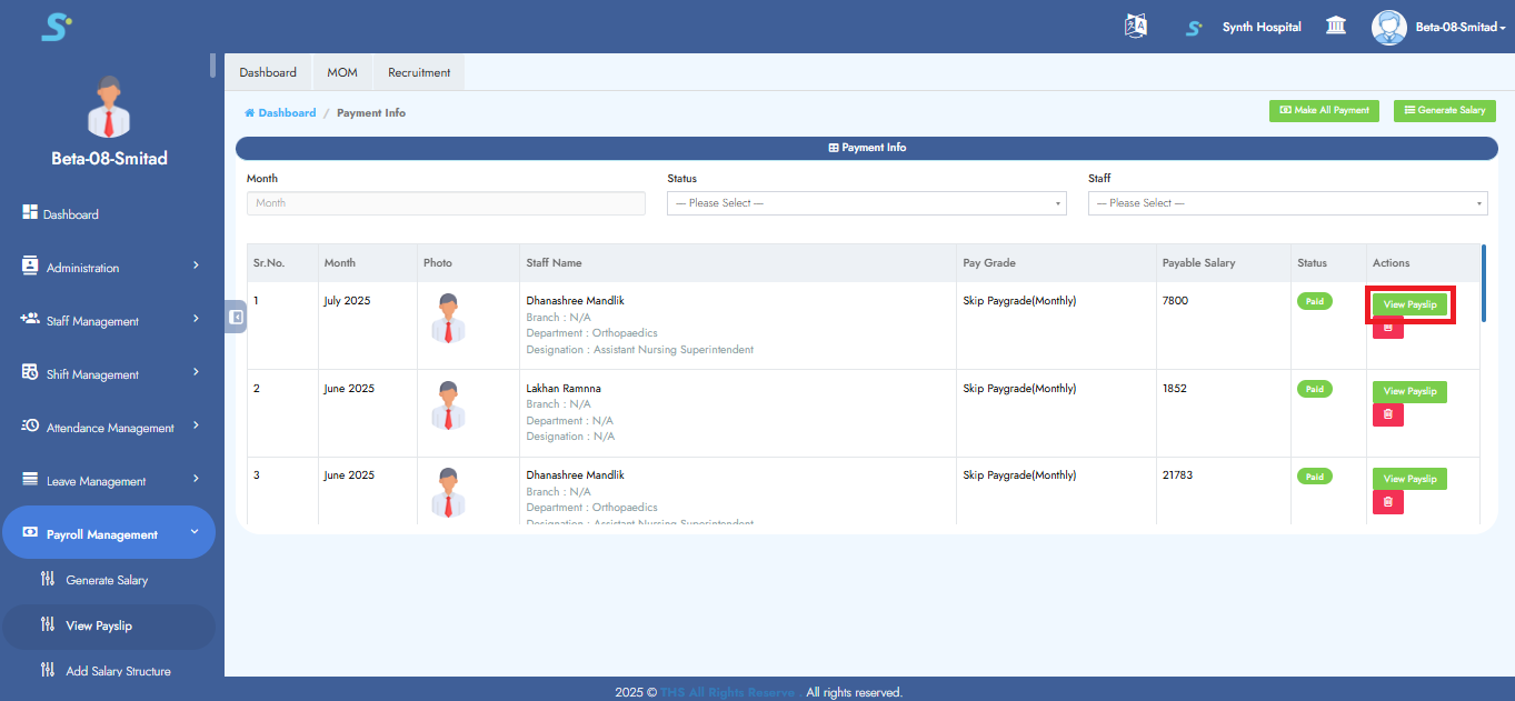 View Generated Payslip
