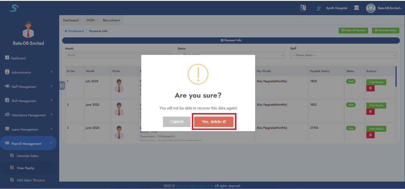 Delete Payslip Confirmation