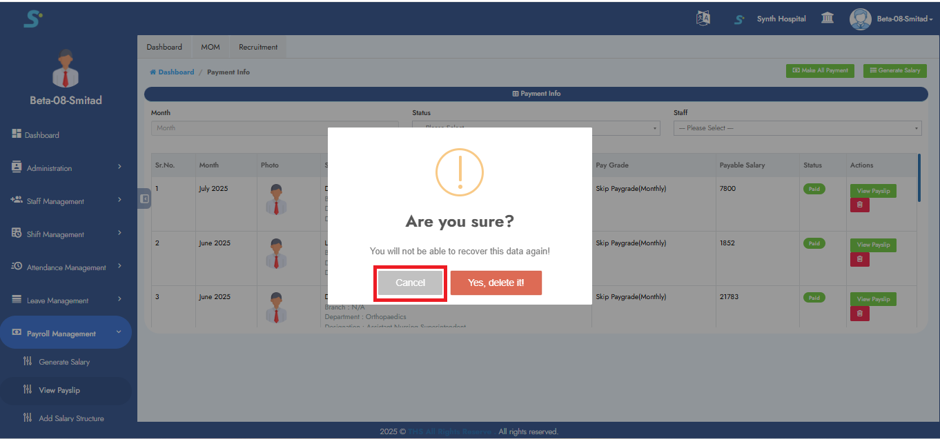 Cancel Payslip Deletion