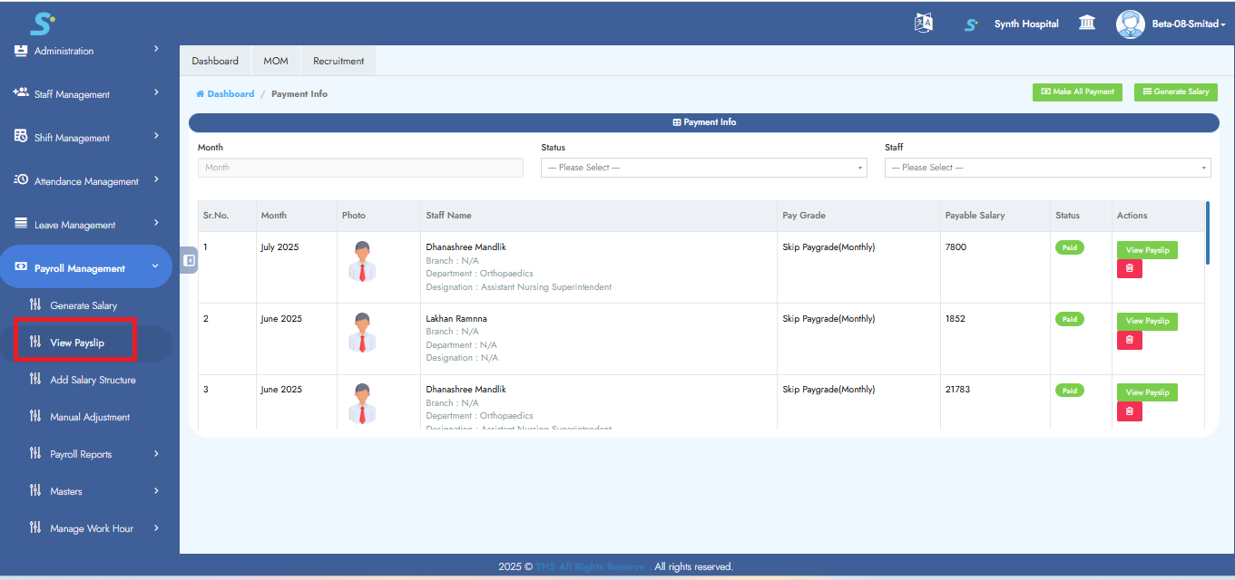View Payslip from Menu