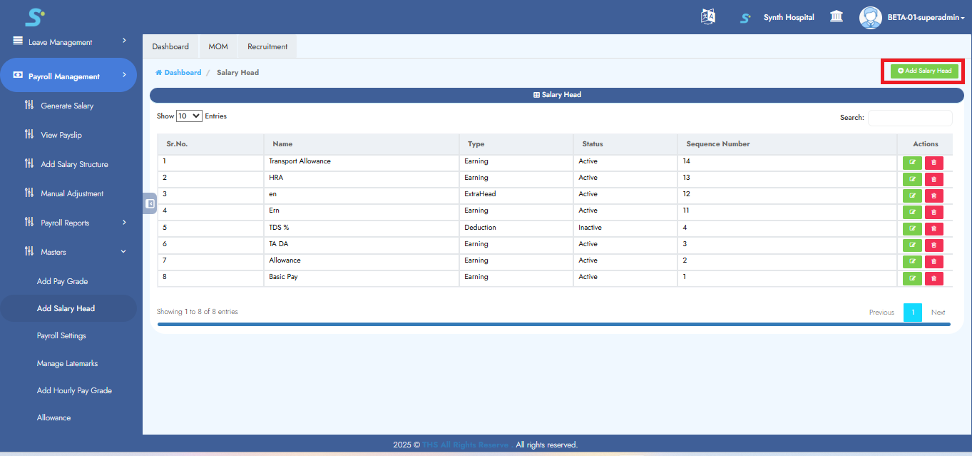 Add Salary Head Button
