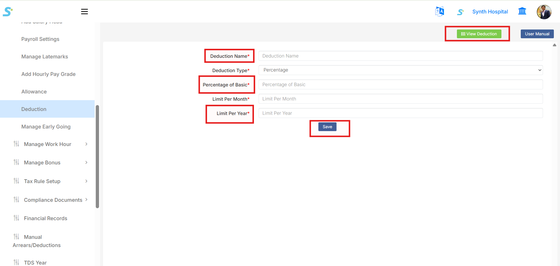 Add Deduction Form