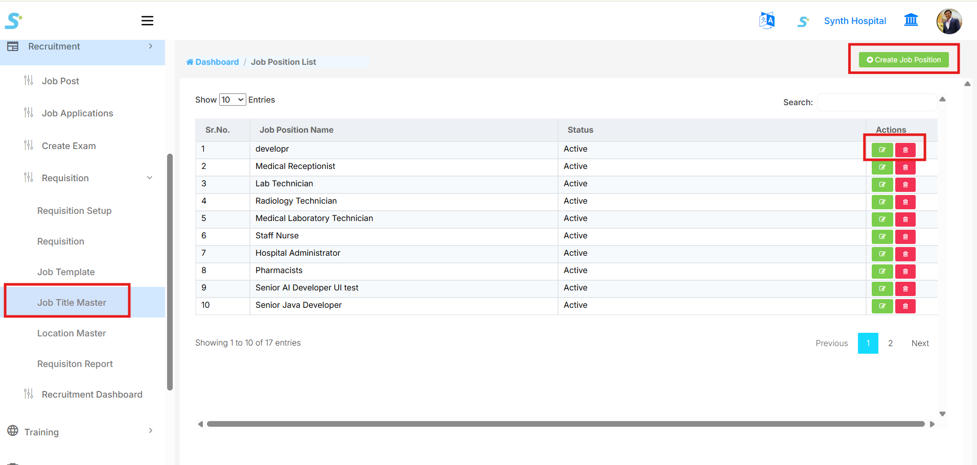 Job Title Master List