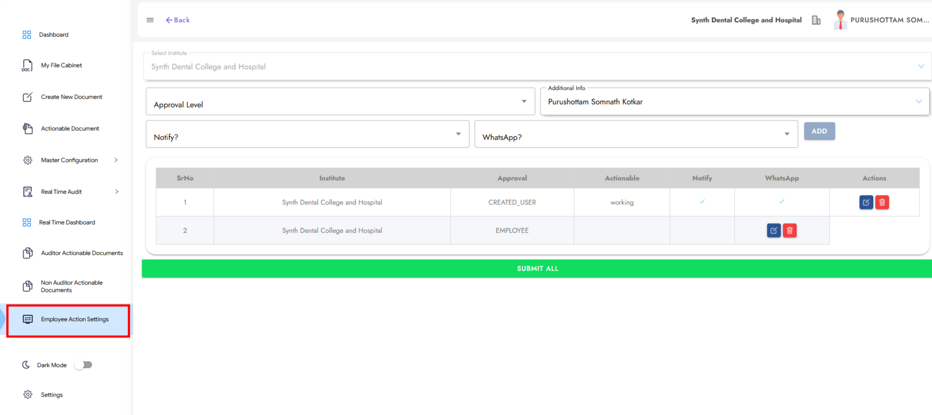 Audit Master Settings
