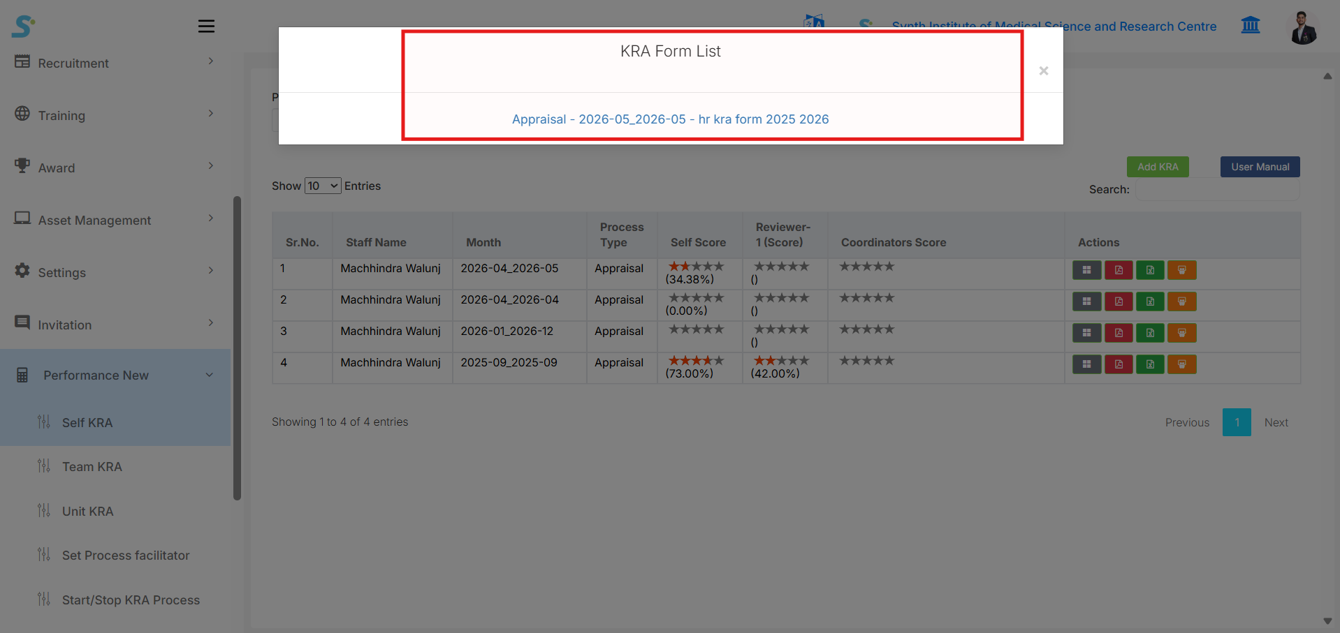 KRA Form List Popup