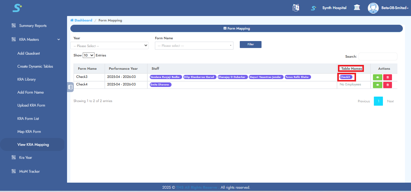 View Mapped Dynamic Tables