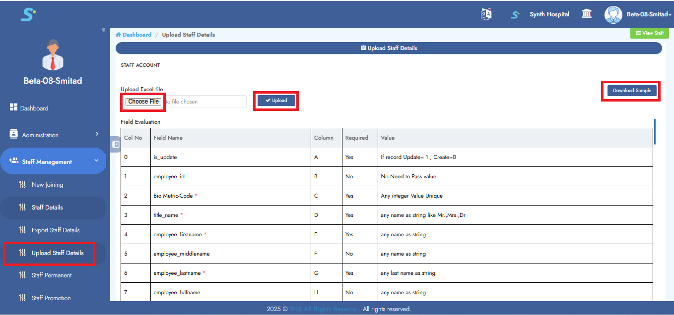 Upload Staff Details
